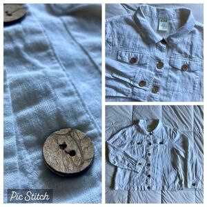 Blair Linen Blend Button Front Jacket Women's M White Clean Neutral Coastal EUC